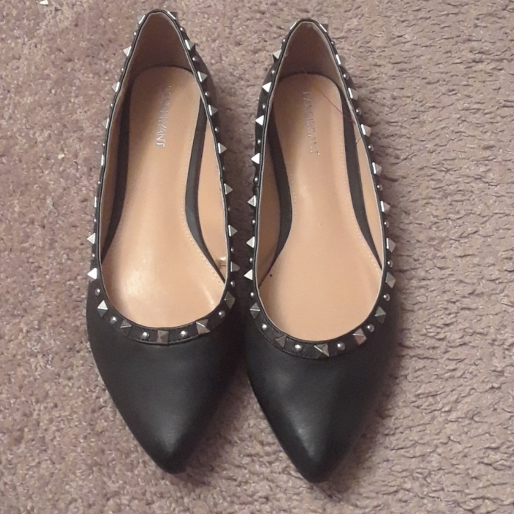 Black leather studded flats